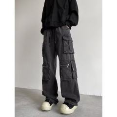 National trendy brand couple American multi-pocket work jeans loose washed wide-leg trousers