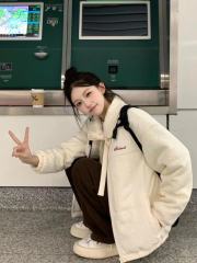 Niche bow-knot textured cotton coat for women autumn and winter warm loose lapel bread coat cotton coat