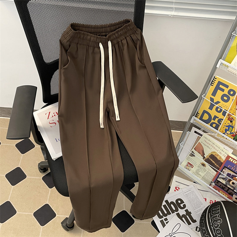 Simple and trendy couple style drawstring straight large size casual pants