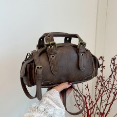 Niche design retro portable motorcycle bag for women 2024 new fashion trendy brand bowling shoulder crossbody bag