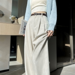 2024 new autumn and winter plus fleece wide leg pants straight high waist narrow version casual floor mopping pants for women