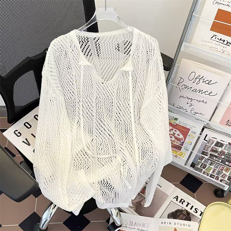 Early Autumn Thin Hollow Knitwear Men's American Retro Lazy Style Loose Casual Couple Small V-Neck