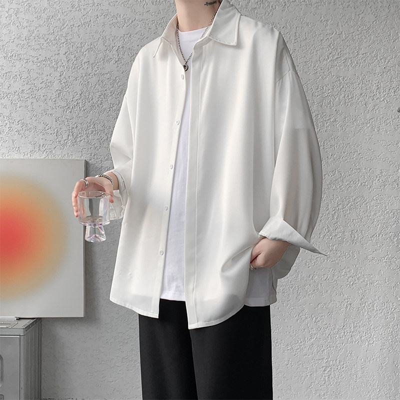 Uniform white shirt men's long-sleeved ins Hong Kong style loose casual shirt Korean style trendy versatile jacket