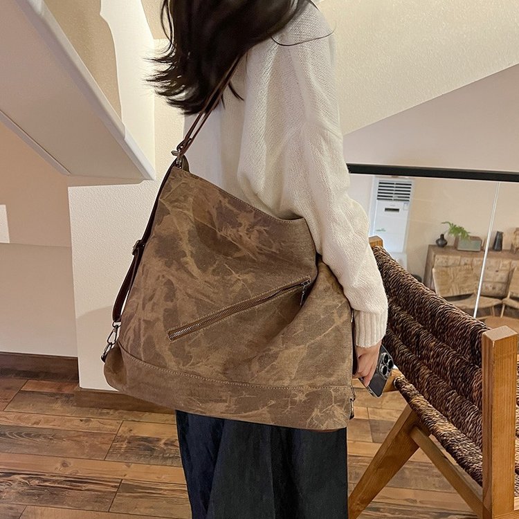 Retro Tie Dye Bag Women's Bag New Fashion Brown Tote Bag Large Capacity Single Shoulder Backpack Two-Purpose Bag