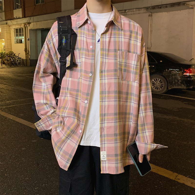 ins new long sleeve plaid shirt trendy brand for men