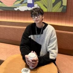 Autumn and winter retro all-match fashion round neck sweater for men high street trend loose and lazy