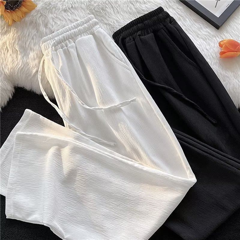 Spring and summer trousers men's ice silk wrinkled American high street ins trendy brand drapey wide-leg casual trousers