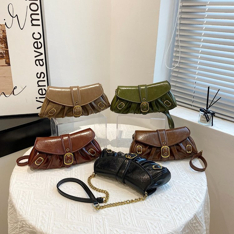 U's new high-end pleated armpit bag, horn baguette bag, versatile, cool, European and American retro women's shoulder bag