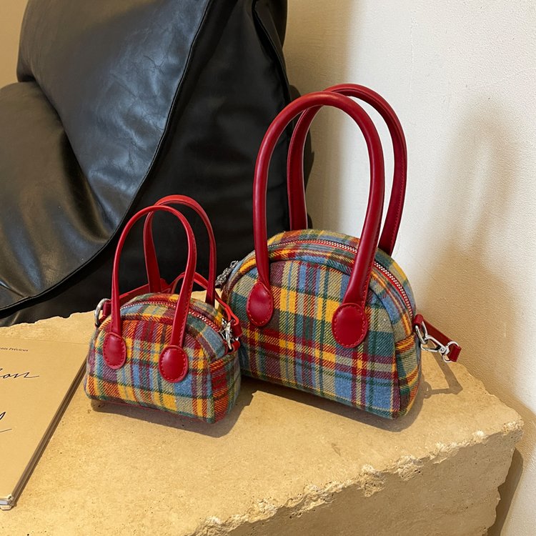 Western Fashion Handbag Women's Bag 2024 Spring New Texture Contrast Color Plaid Niche Crossbody Bag Shell Bag