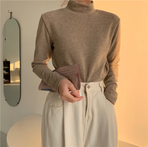 Korean style half turtleneck solid color velvet thickened bottoming shirt