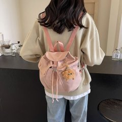 2024 new Korean niche design multi-pocket drawstring nylon drawstring backpack female versatile student backpack