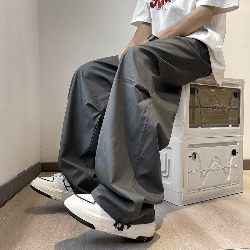 American retro overalls for men and women, summer design wide-leg pants, loose straight-leg pants