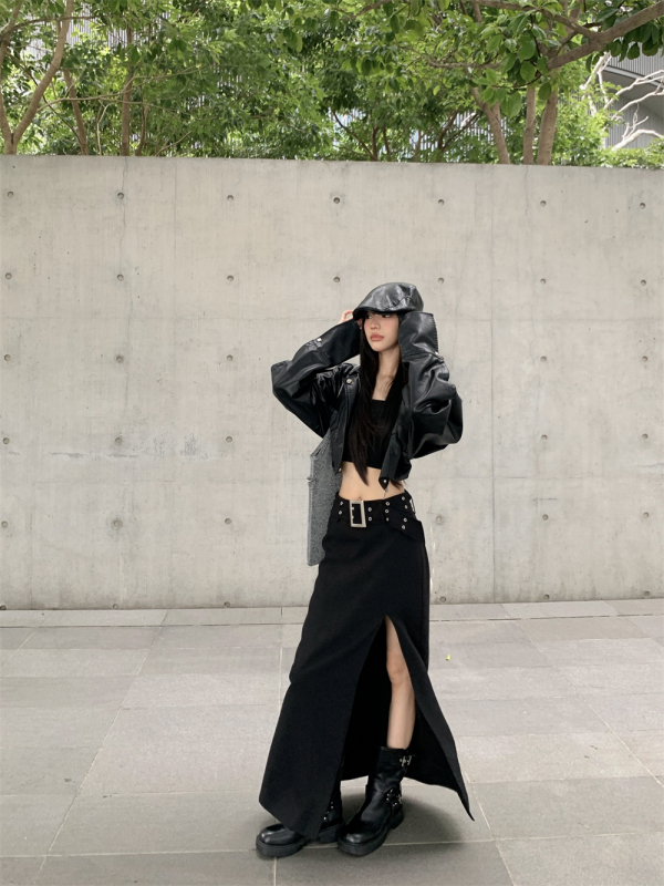 Sweet and cool leather jacket, trendy, fashionable and versatile, fashionable jacket, skirt suit