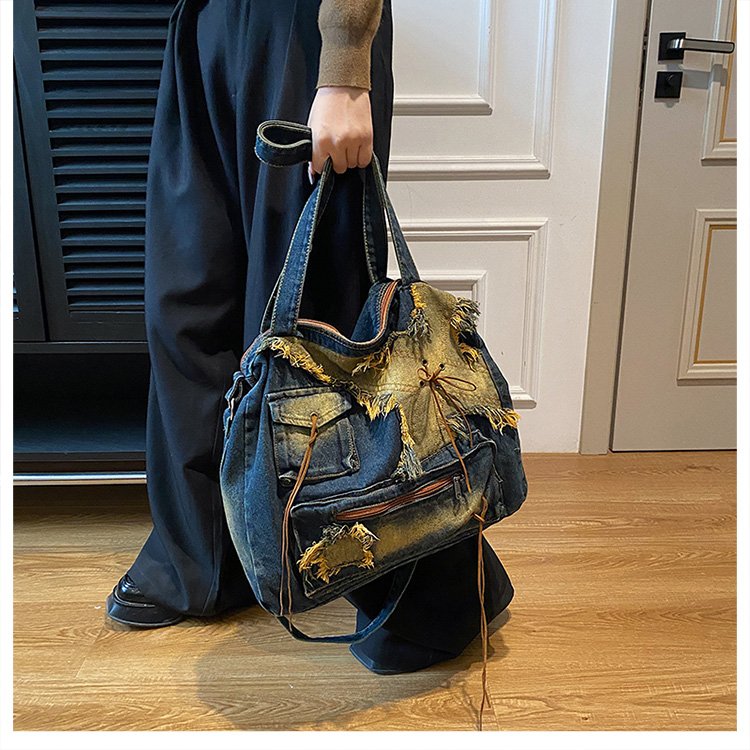 Wholesale Korean 2024 new original designer style cut vintage lazy style denim bag women's shoulder bag