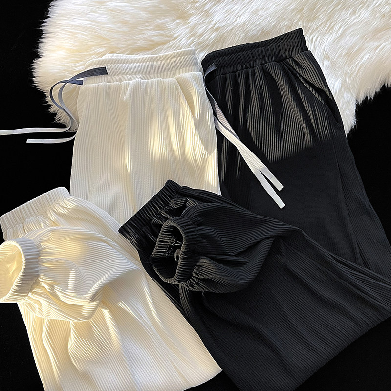 Spring new retro ice silk drape striped sports leggings men's trendy nine-point casual pants