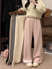 Milk fufu cashmere composite thickened glutinous rice pants autumn and winter loose high waist drawstring wide leg pants casual trousers