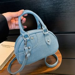 Fashionable denim small square bag for women summer new trendy versatile handheld Boston bag retro one-shoulder crossbody bag for women