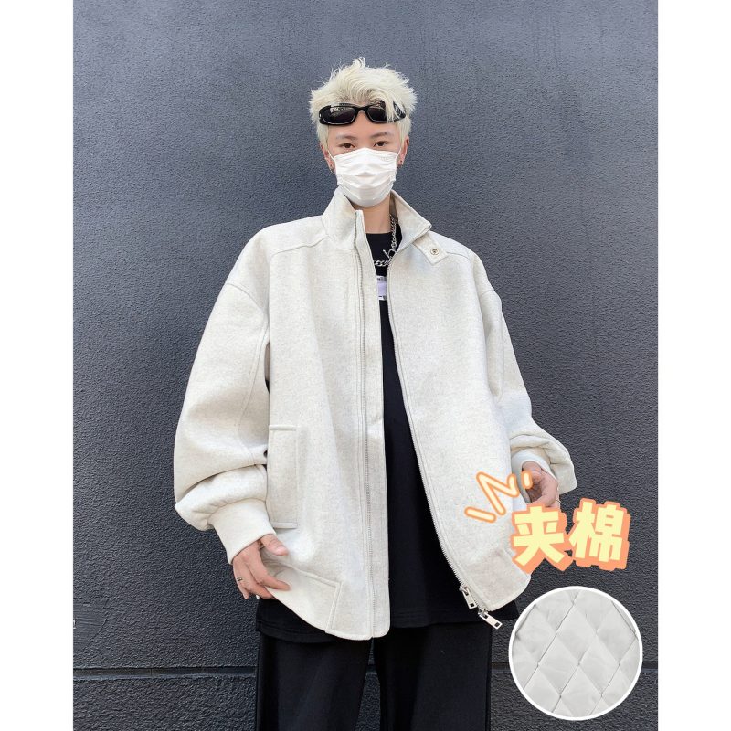 Winter quilted thickened stand collar cotton coat men's loose casual high-end warm zipper woolen jacket
