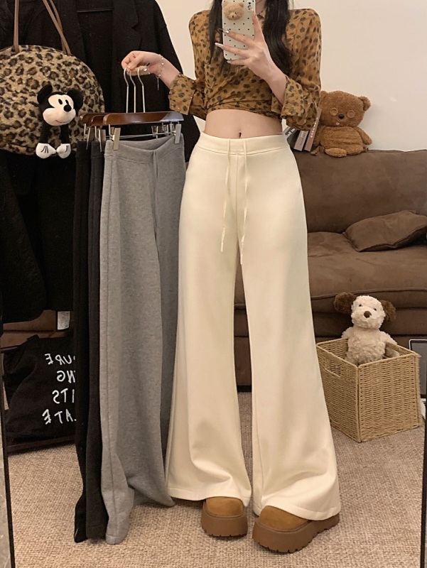 Lazy style solid color cashmere high-flared pants winter elastic waist slimming casual wide-leg pants floor-length pants