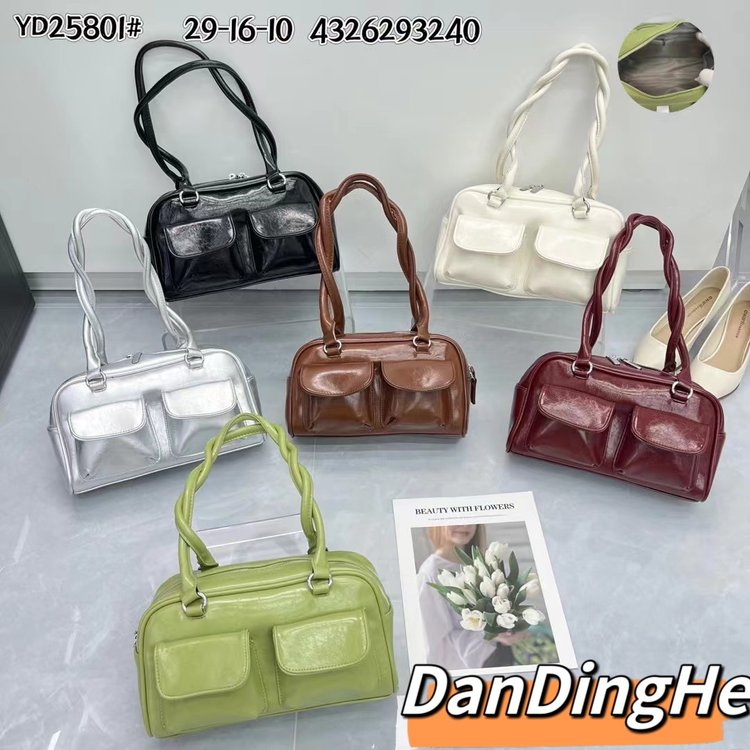Korean niche Xu Yunzhen's same oil wax leather bowling bag multi-pocket armpit bag commuter portable shoulder bag