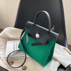 New herbag canvas Kelly bag large capacity tote bag color matching fashionable versatile shoulder crossbody bag