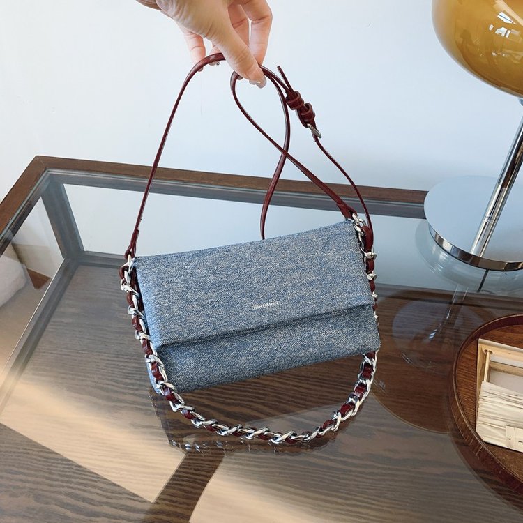 Fashionable denim armpit bag for women cross-border new high-end chain shoulder crossbody bag versatile trendy small square bag