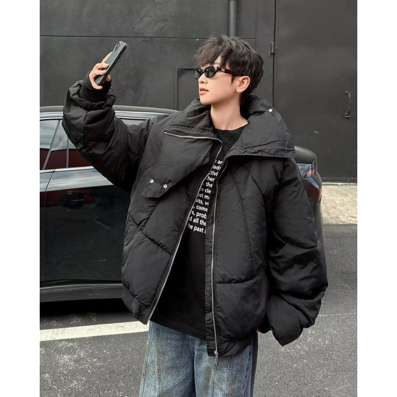 Retro stand-up collar cotton jacket for men in winter, thickened and warm, loose and versatile, deconstructed zipper jacket