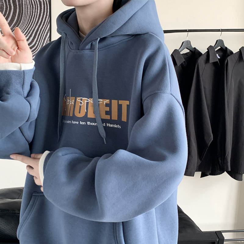 Spring fake two-piece unisex hooded loose sweatshirt