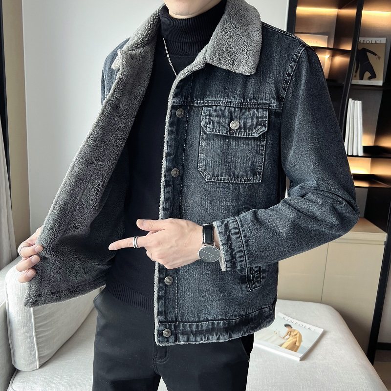 Denim cotton coat men's velvet thickened jacket cotton coat
