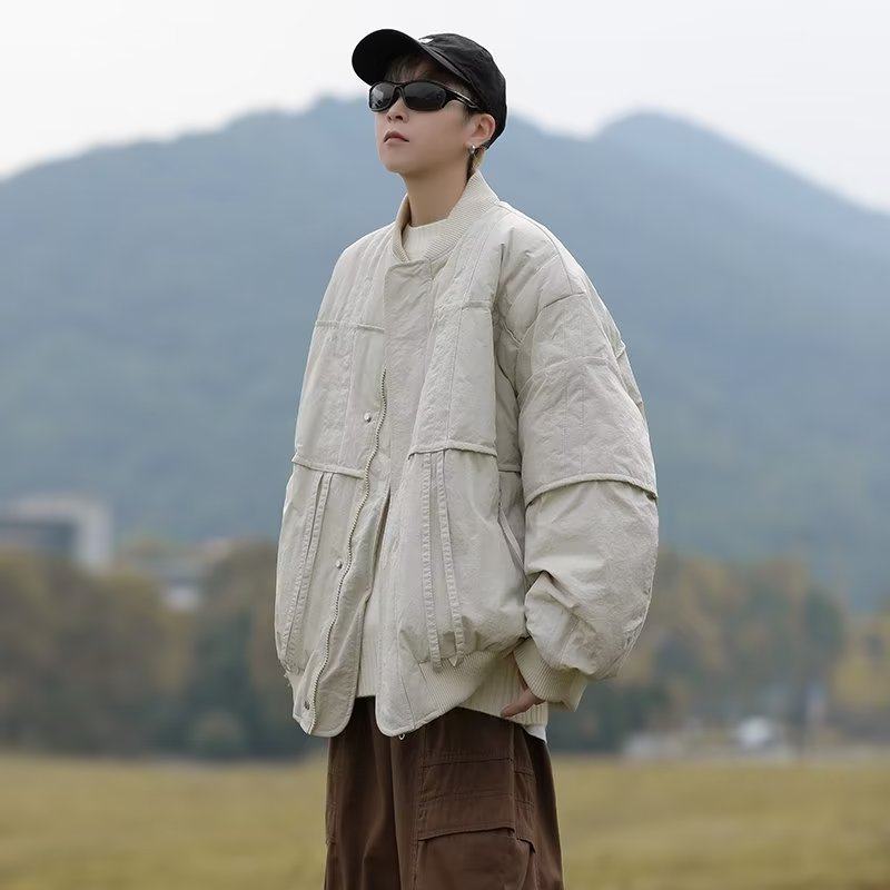 Japanese retro baseball uniform cotton coat 2023 autumn men's workwear cotton coat couple bread coat jacket