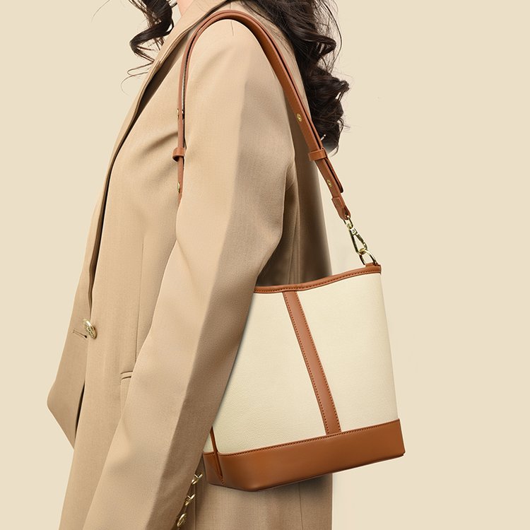 Bags New Retro Fashion Simple Texture Stitching Bucket Bag Versatile Shoulder Crossbody Bag for Women