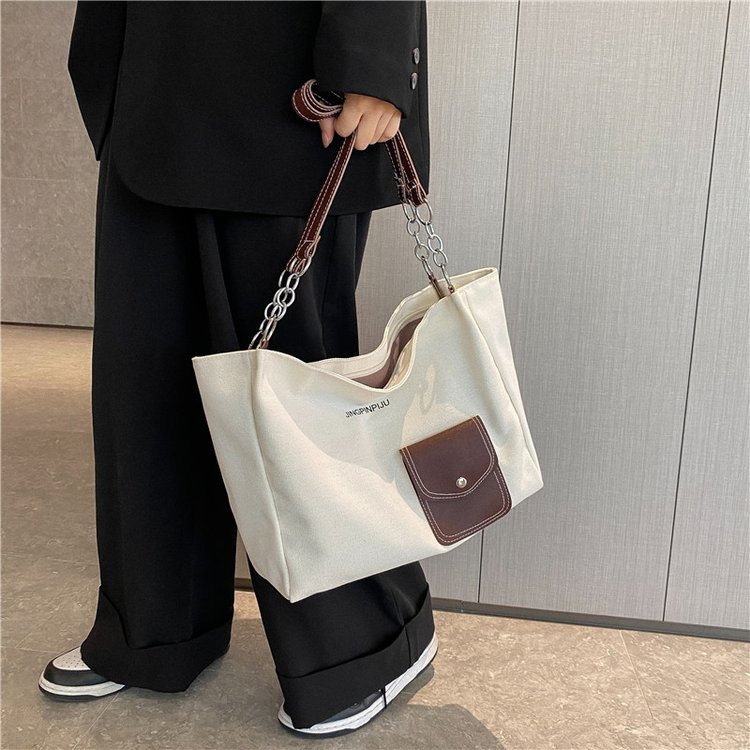 Original simple and versatile large-capacity commuter bag women's casual off-white one-shoulder crossbody bag canvas tote bag