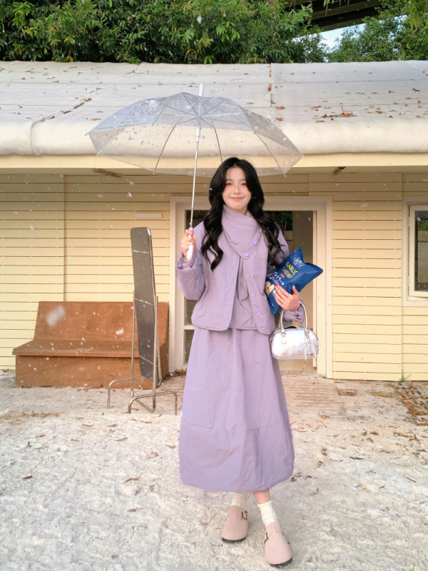Popular design two-piece scarf cotton jacket + skirt set