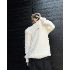Autumn and winter American retro round neck sweater loose casual fashion lazy style imitation mink sweater
