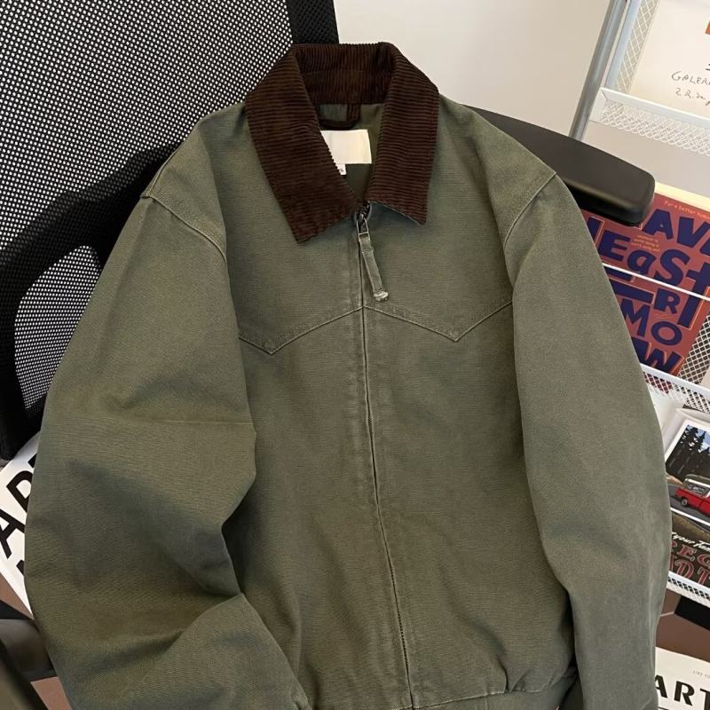 American retro jacket men's autumn and winter new high-end pure cotton loose handsome lapel cotton coat