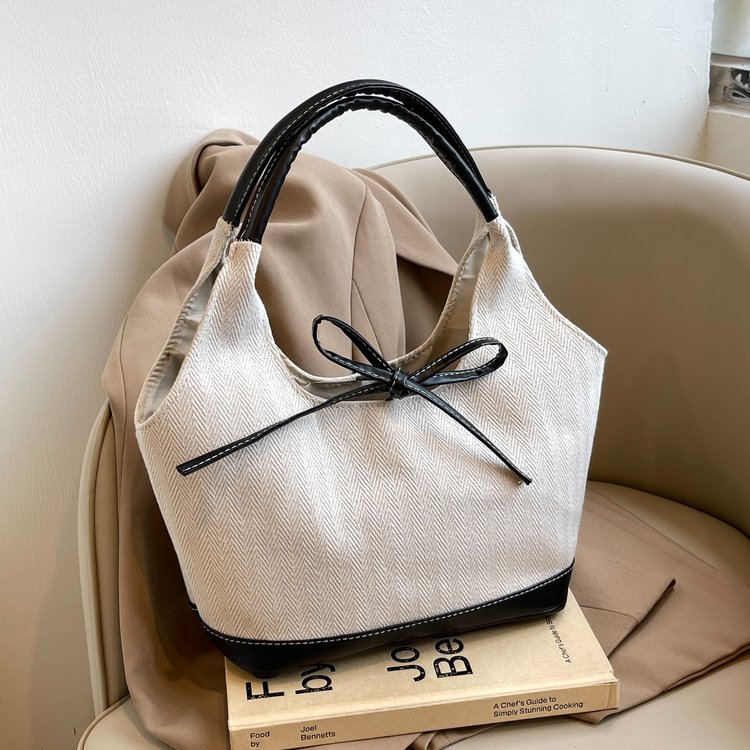 2024 summer new YEOMIM tote bag bow canvas bag large capacity Korean niche stitching shoulder bag