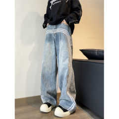 American high street loose jeans, three-bar webbing, versatile trendy trousers