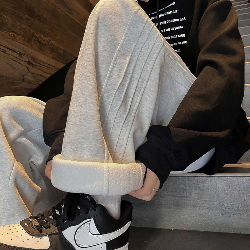 Autumn and winter new velvet hip-hop heavyweight sweatpants men's American couple pants drapey loose casual pants