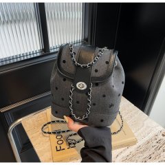 2024 New Niche Chain Bag Women's Small Fragrance Bucket Bag Fabric Backpack Polka Dot Fashion Shoulder Bag