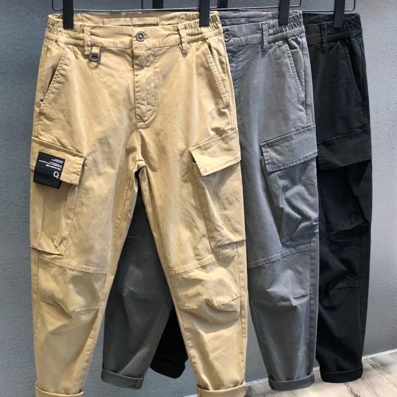 Men's overalls spring and autumn new style multi-pocket elastic waist casual pants men's loose and comfortable