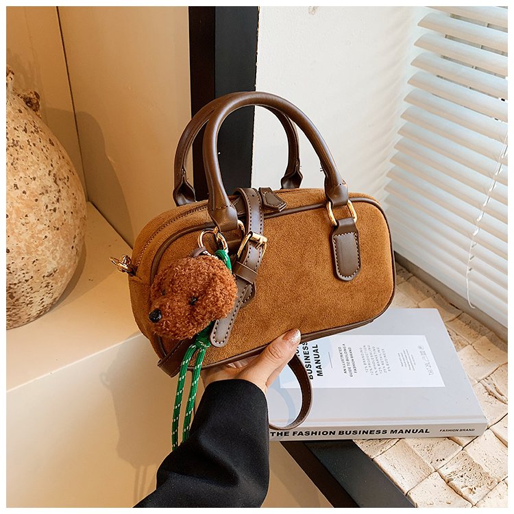 2024 New Suede Portable Bowling Bag Women’s Niche Fashion Versatile Shoulder Crossbody Bag Textured Small Square Bag