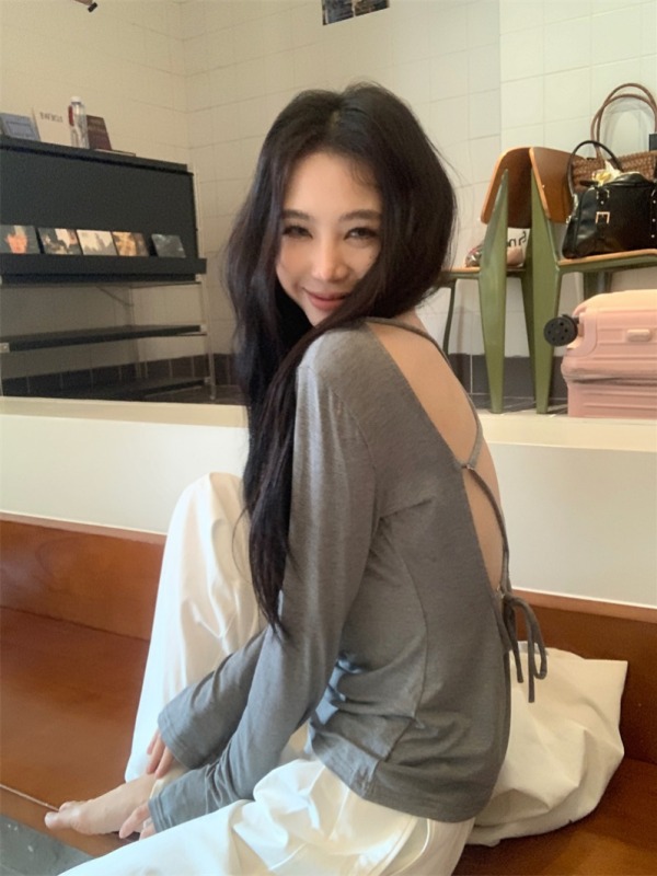Lazy design backless lace-up long-sleeved sun protection top for women