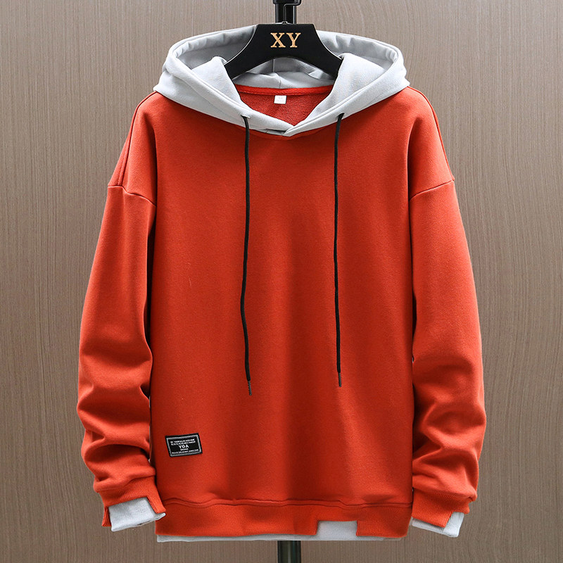 Spring and autumn hooded sweatshirt loose casual street style wooden board hanging fake two piece trendy sweatshirt