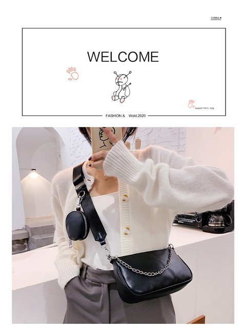 Bag wide shoulder bag chain small bag crossbody retro versatile Korean version ins Hong Kong style women's bag trend