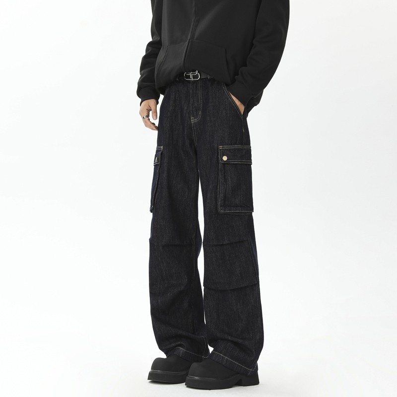 Autumn and winter versatile straight jeans men's workwear high street long pants