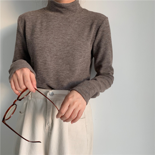 Korean style half turtleneck solid color velvet thickened bottoming shirt