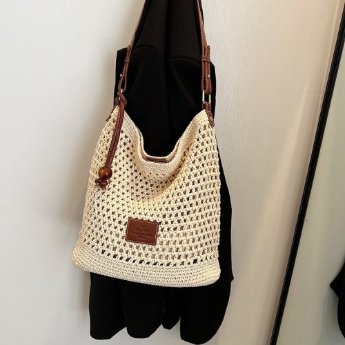 Woven Hollow Bag Women's 2024 New Summer Seaside Vacation Travel Tote Bag Beach Bag Shoulder Underarm Bag