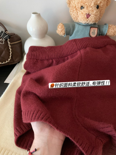 New autumn and winter Korean style lazy style niche high-waisted elastic wide-leg pants knitted casual shorts for women