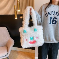 Cute cartoon little monster plush bag ins new large capacity tote bag student girl bag portable shoulder bag