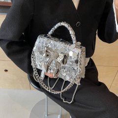 2024 new shiny non-functional sequin bag banquet metal bow saddle bag fashionable hand-held shoulder crossbody bag